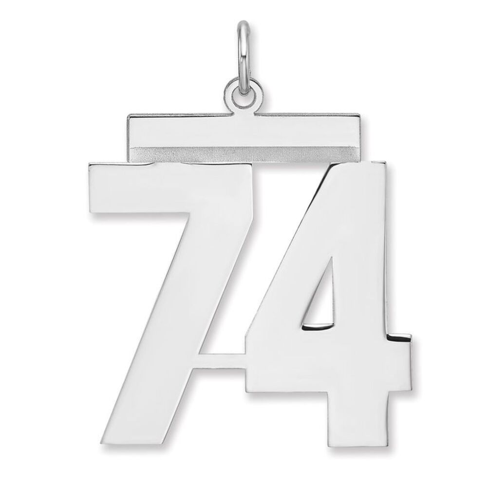 Sterling Silver, Athletic Collection, XL Polished Number 74 Pendant